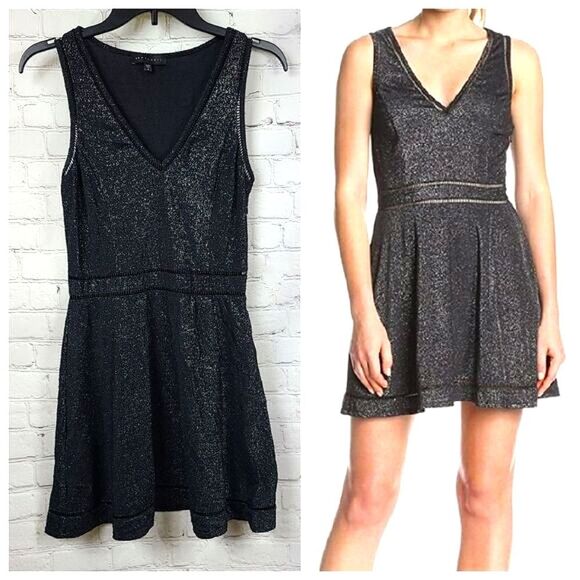 SANCTUARY Sparkle Midnight Metallic  V-Neck Party Dress Small Black Formal Mini - Picture 1 of 12